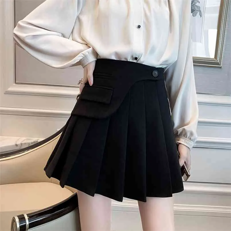 Linia S-XL Plus Size Lato Krótkie Spódnice Koreańska Spódnica Kobiety Wysoka Talia Szkoła Dziewczyna Solidna Vintage Plised 210423