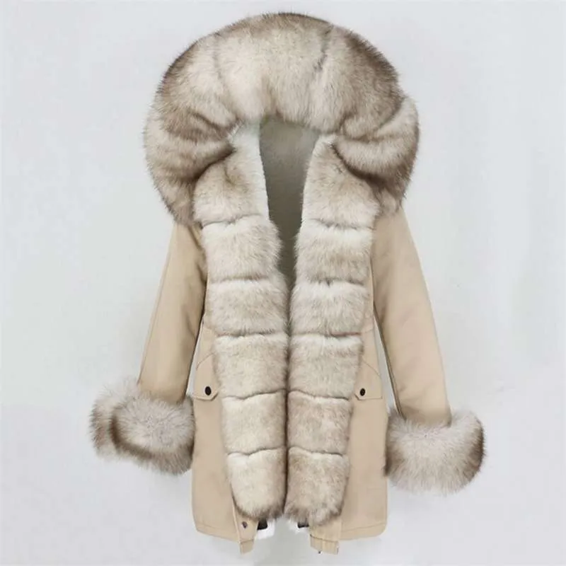 OFTBUY Fashion Winter Jacket Women Real Fur Coat Natural Collar Loose Long Parkas Big Outerwear Detachable 210928