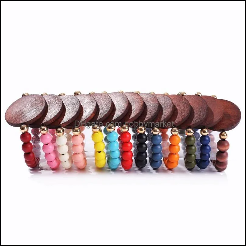 factory wholesale Beads Stretch Bracelet Personalized Laser Monogram Blank Disc Wooden Beads Stretch BraceletLadies` Holiday Gifts