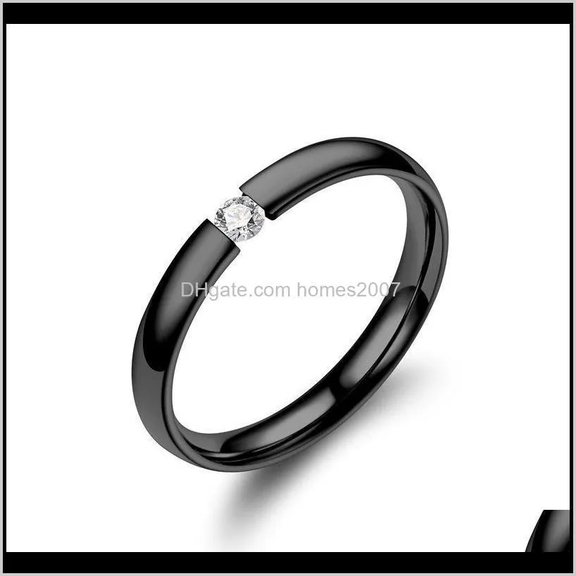 qiluxy 3mm stainless steel gold&black&silver-color zircon couple ring fashion rose gold finger for women and men gifts wedding rings