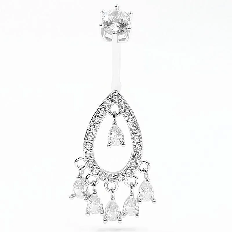 Andra 925 Sterling Silver Belly Button Ring Drop Shaped Cubic Zirconia Navel Rings Body Piercing Smycken 1 st