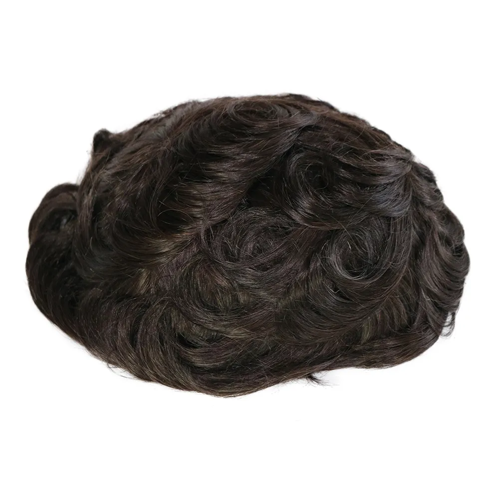 Toupet Per Uomo Parrucche Per Capelli Umani Toupee European Virgin Human Hair Units Ricci Onda Uomo Parrucca Da Uomo Toupee Capelli Genuino Sistema Di Sostituzione Umano Per Uomo FPM Patch (8 X - Foto 6