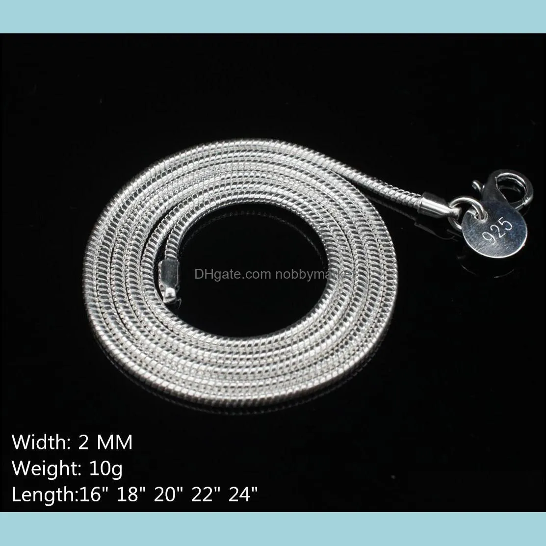 Chaînes Colliers Pendentifs Bijoux 2Mm 925 Sterling Sier Lisse Serpent Pour Femmes Mode Homard Fermoir Dames Chaîne Taille 16-24 Pouces Drop Del