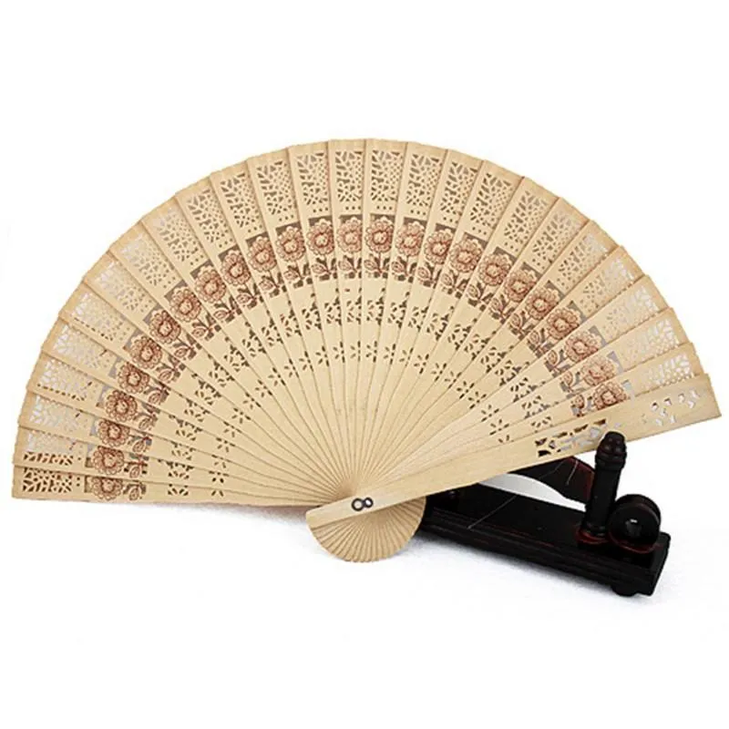 12pcs Silver Wood Dance Fans Event Supplies Personalized Wedding Party Favor Giveaways Sandalwood Folding Hand Fan Open Size 34*20cm Showgirl Dancing Prop