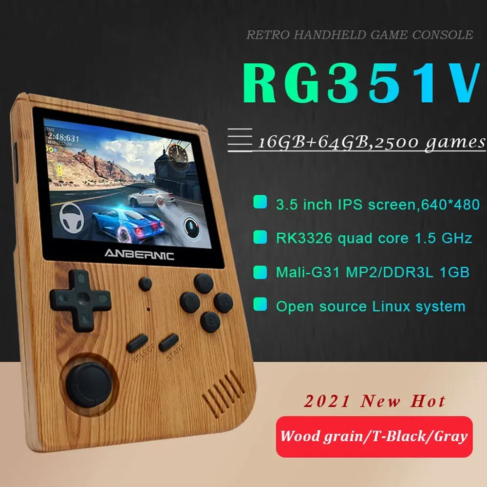 新しいRG351Vレトロなゲーム128Gオープンソース3.5インチ640/480 PSP内蔵15000 +ゲーム子供用ギフト用のハンドヘルドゲームコンソールエミュレータ