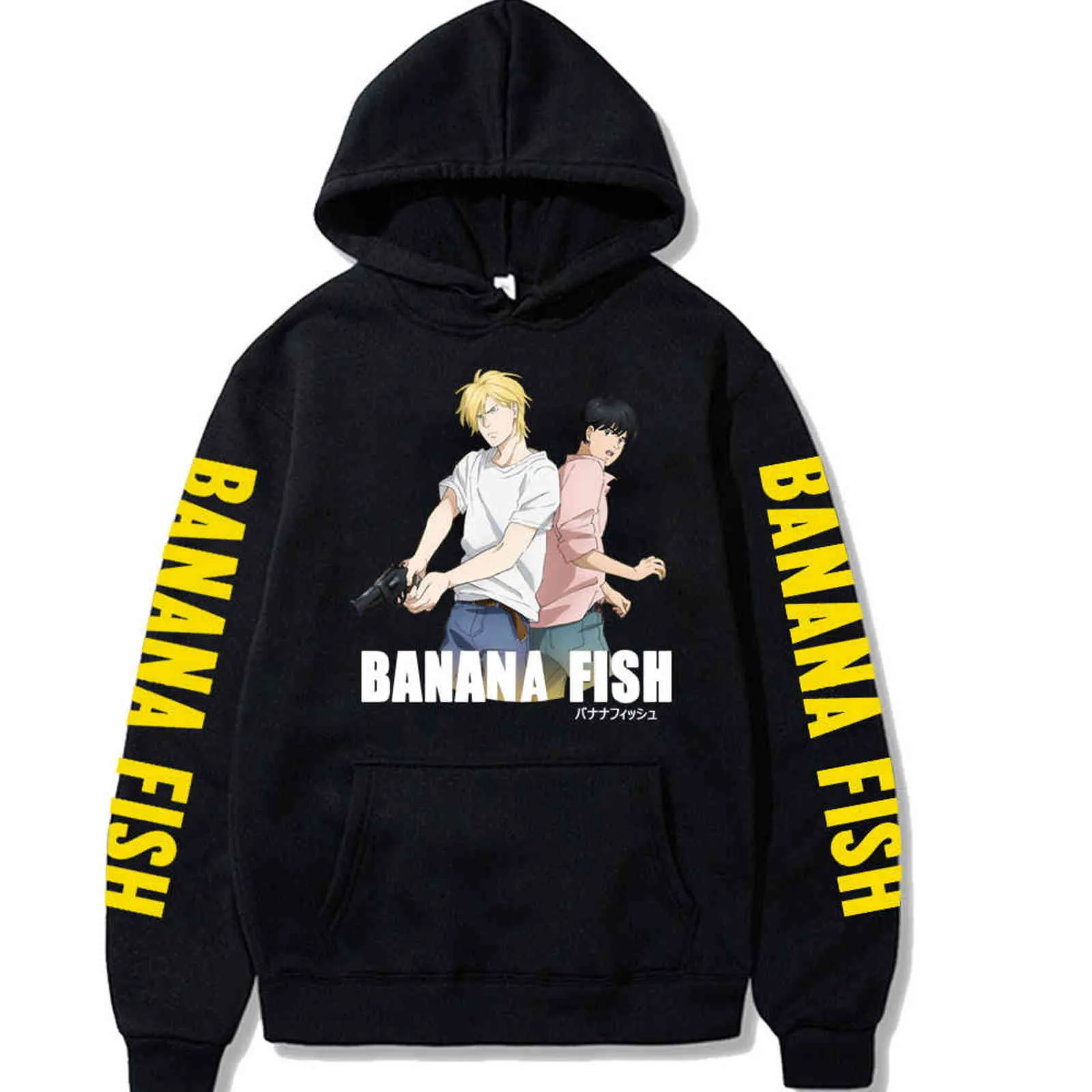 Höst Vinter Män Kvinnor Unisex Loog Sleeve Pullover Banana Fish Sudadera Skriv ut Hoodie Sweatshirt Y211118