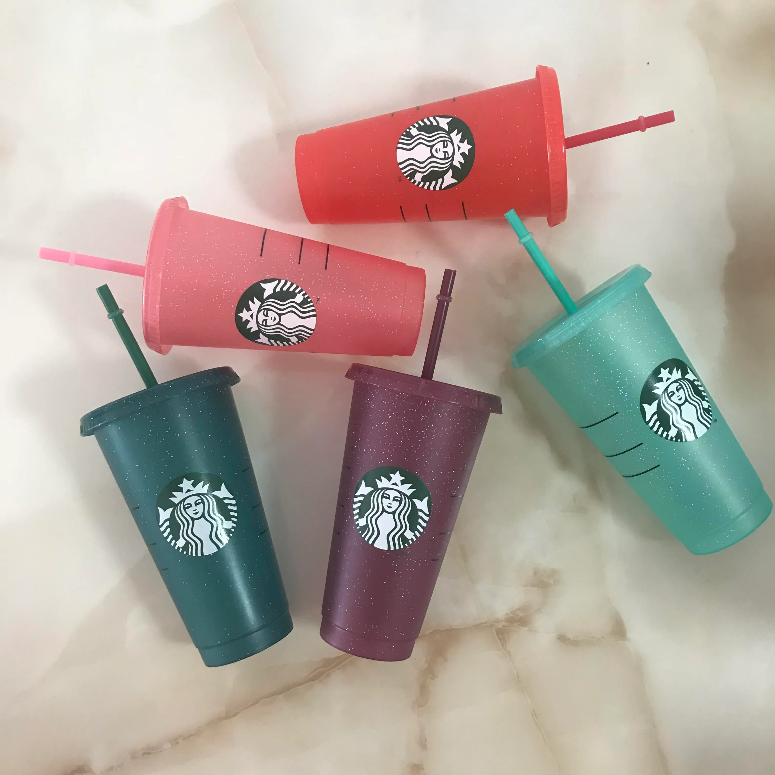 Starbucks 24oz/710ml Plastic Mugs Tumbler Reusable Clear Drinking Flat Bottom Pillar Shape Lid Straw Cups mug The new hot product for factory direct sale ABBK