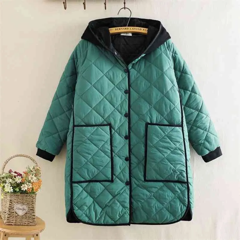 Arrival Winter Fashion Women Loose Hooded Long Parka All-matched Casual Single Breasted Cotton Padded Jacket Big Size M488 210512