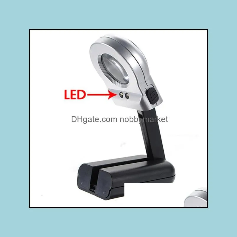 High Standard 16X 30mm Illuminated Magnifier Magnifying Glass LED Folding Stand Jewelry Loupe Watch Repair Tools