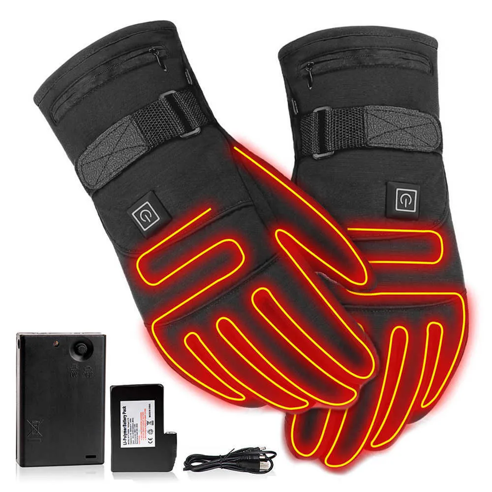 Электрические нагретые перчатки с 3 уровнями 4000 мАч Аккумуляторная батарея Тепловые перчатки Зима на открытом воздухе Тепловые лыжи Теплые перчатки H1022