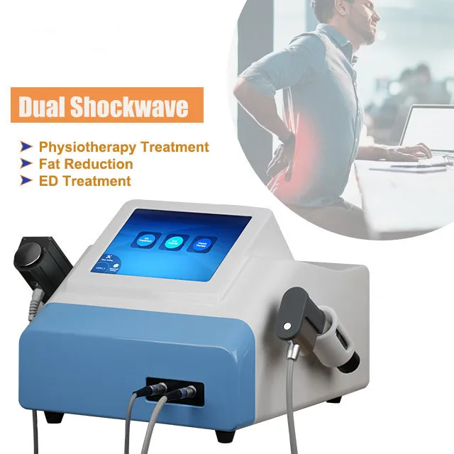 Bärbar 2 i 1 Dual Shockwave Therapy Machine Health Care Shock Wave Ed Behandling och lindra muskelsmärta fysioterapi extrakorporeal massager