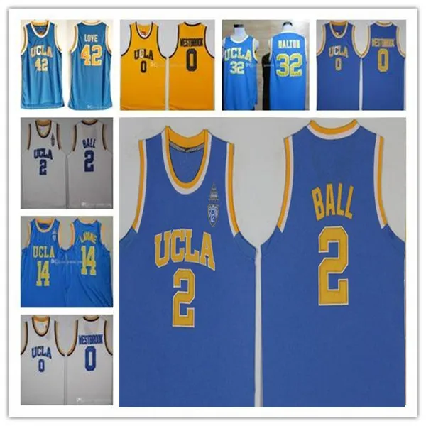 NCAA College Ucla Bruins Basketbal Jersey Russell Westbrook Lonzo Ball Zach Lavine Reggie Miller Bill Walton Kevin Love Stitched Blue Yellow White