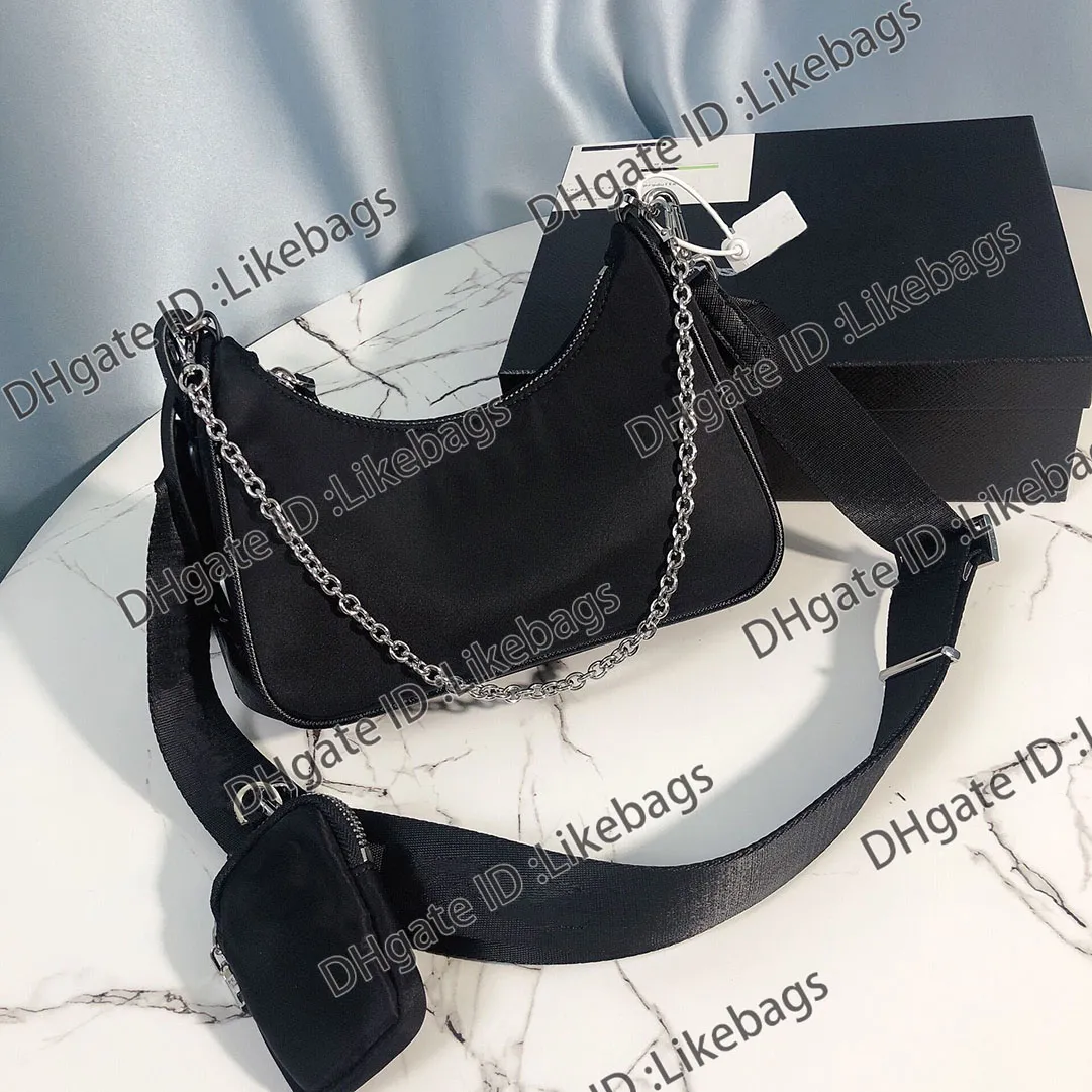 Axelväskor med låda 3 st/set Komposithandväskor Lyx Vattentät Canvas Nylon Vintage Crossbody Hobo-väska Multi Kvinna Bröstkedja Tote Plånböcker Clutch Myntväska