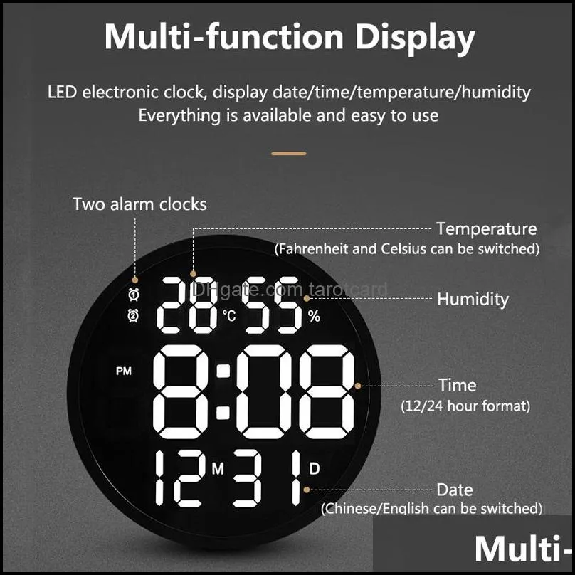 Large LED Digital Wall Clock Modern Design Temperature Humidity Electronic with Dual Alarms Watch Home Decor 12 Inch