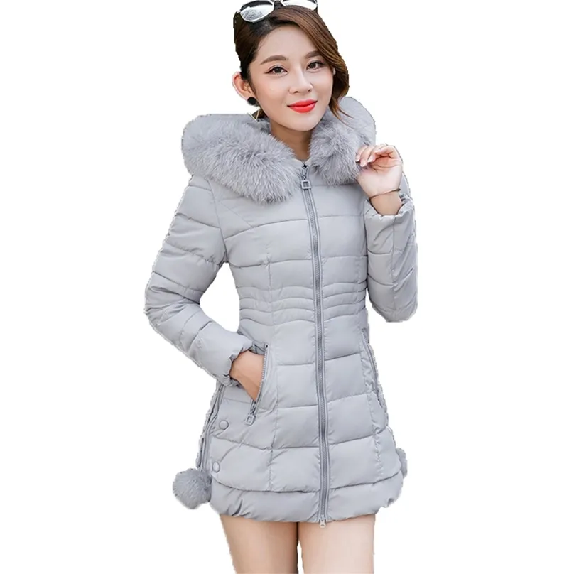 Cappotto parka moda invernale donna coreano M-3XL plus size rosa grigio nero slim con cappuccio manica lunga abbigliamento caldo e spesso LR295 210531