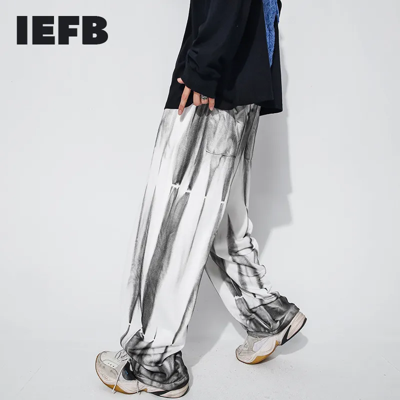 IEFB High Street Krawatte Färben Allmähliche Lose Gerade Boden Drapieren Gestrickte Breite Bein Hosen Hip Hop Casual Hosen Für Männer 9Y5951 210524