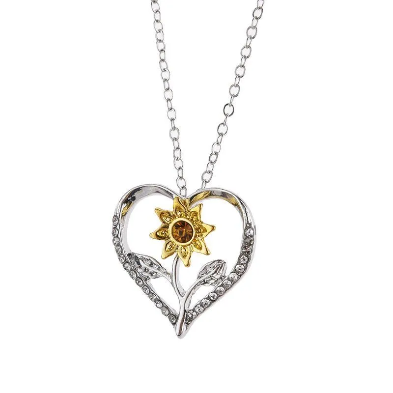 Creativo a forma di cuore intarsiato di cristallo girasole donne collane matrimonio fidanzamento ciondolo collana accessori per feste gioielli