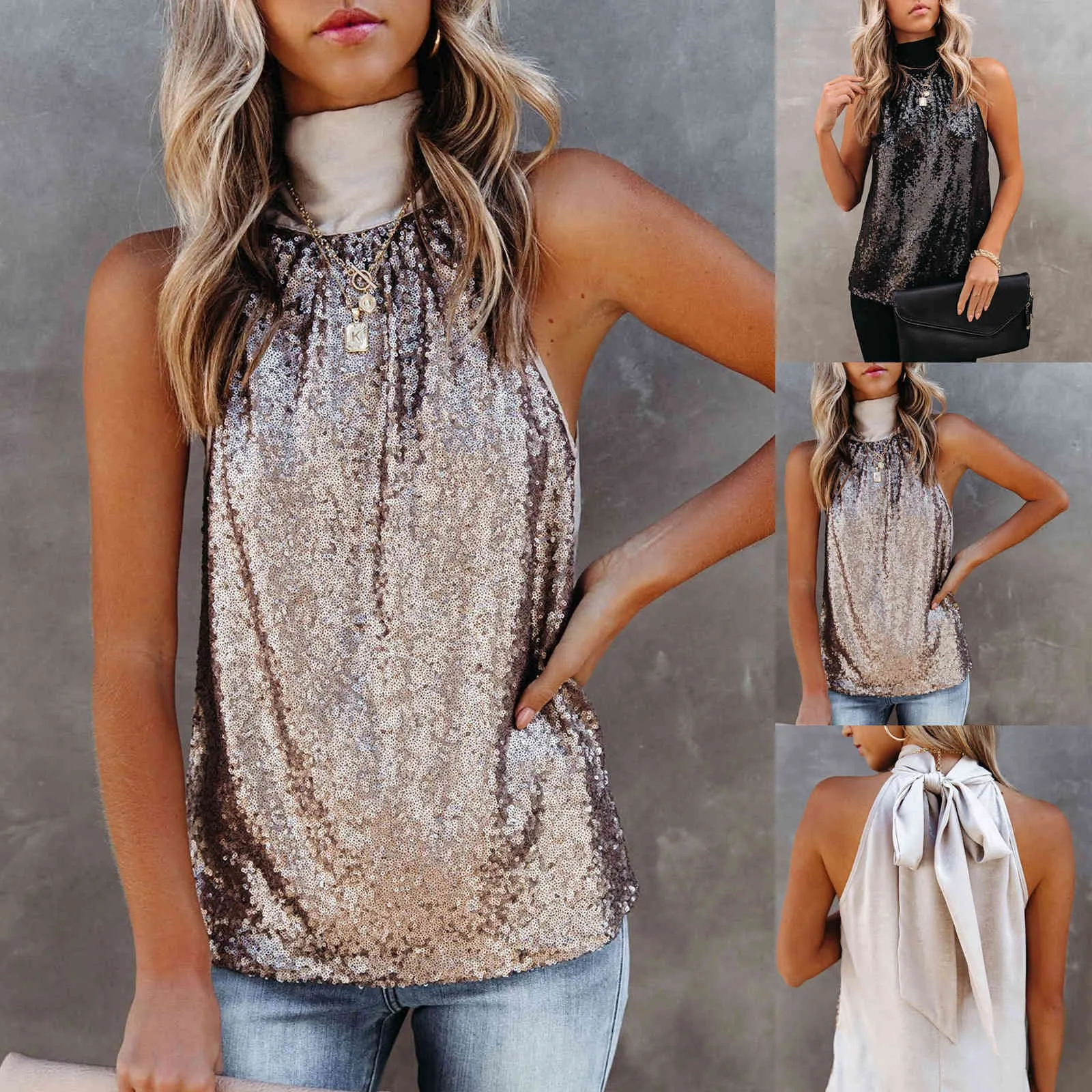 sequin sleeveless blouse
