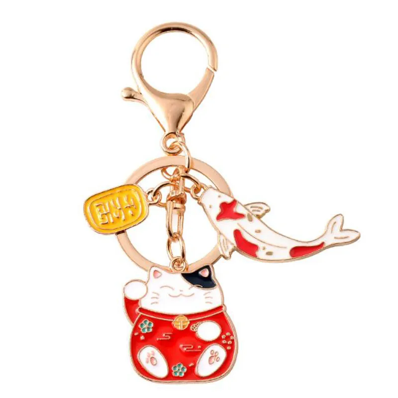 Japan Anime Maneki Neko Lucky Cat Fortune Koinobori Keychain Key Chain Car For Women Bag Pendent Gift ZC3483