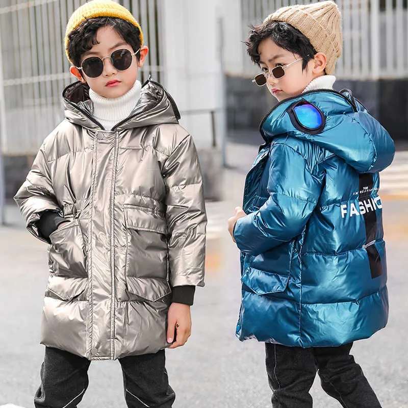 Winter Kids Jacket with Glass White Duck Down Hooded Snow Coat for Boys Girls