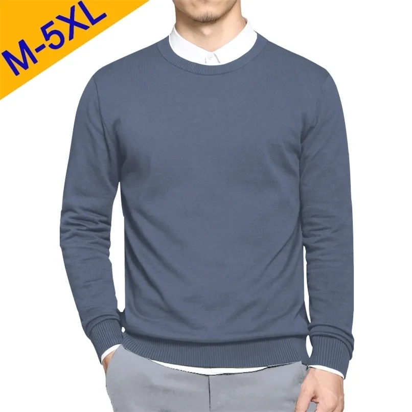 5XL hommes pulls pull printemps coton col rond pull solide pulls automne mâle tricots homme grande taille simple type 211102
