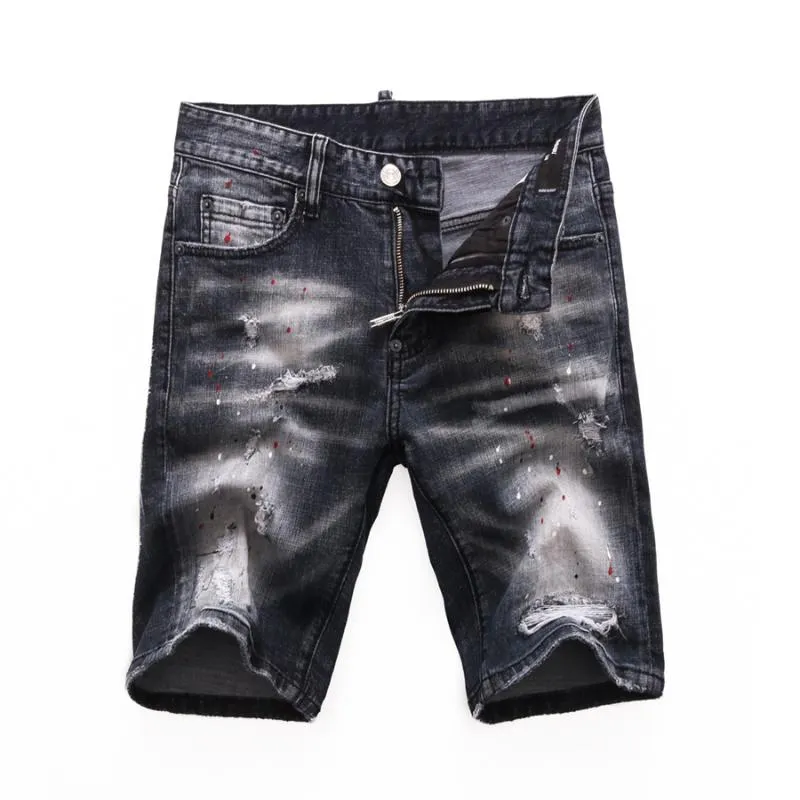 Summer Short Italie Jeans Brand Mens Shorts Men Denim Pantalons Zipper Stripe Slim Black Hole pour 8271 Hommes