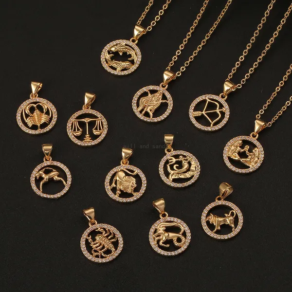 Collana con dodici segni zodiacali Catena d'oro Ciondolo moneta animale Pendenti Pesci Fascino Segno zodiacale Girocollo Collane astrologiche per donne Gioielli di moda Will e Sandy