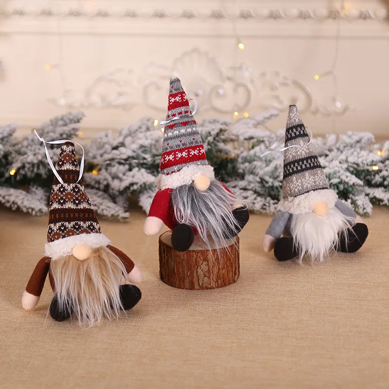 Christmas Plush Doll Hanging Ornament Decorations Knitted Gnome Dolls Xmas Tree Wall Hang Pendant Holiday Decor Gift 6 Colors Free DHL or UPS HH9-2461