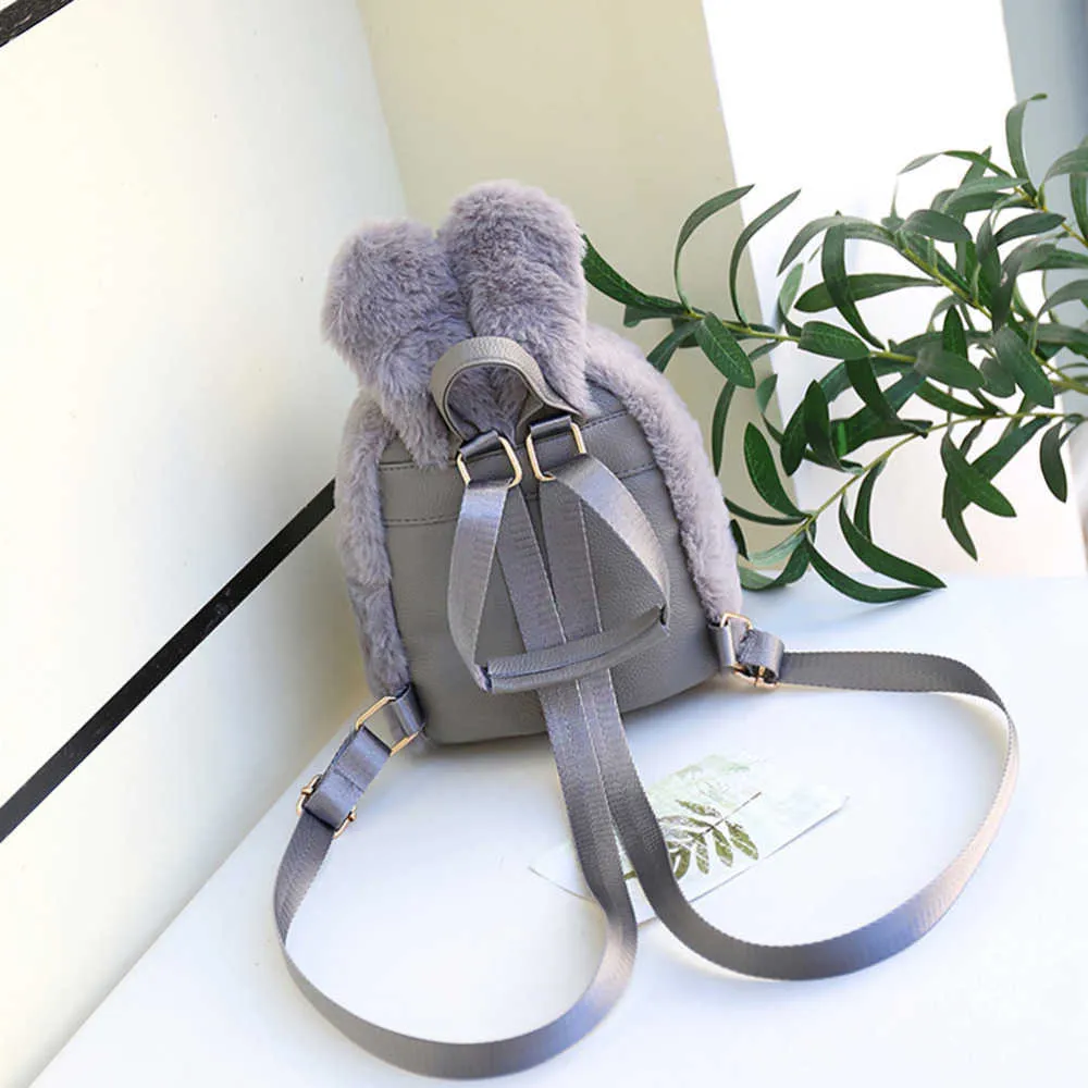 2021 New Arrival Rex Rabbit Fur Semicircular Small Backpack Ladies Office Bag To Amazon.com: Ulisty Women Small Faux Rabbit Fur Backpack  main image 3