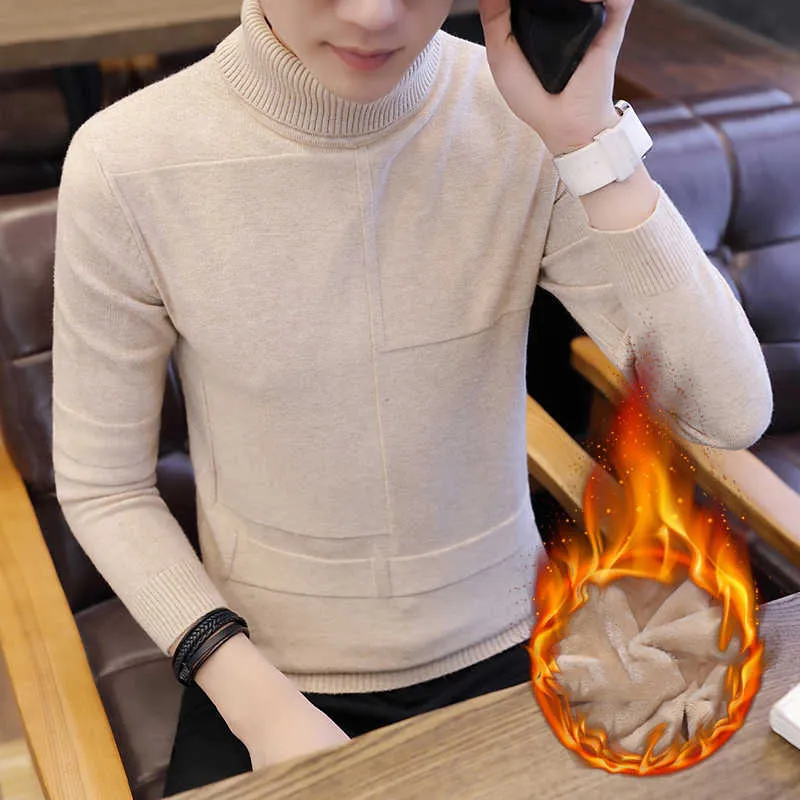 Brand Striped Turtleneck Pullovers Sweater Man Långärmad Slim Stickad Tröja Män Casual Pullovers Varma Male Toppar Vinter Pull Y0907