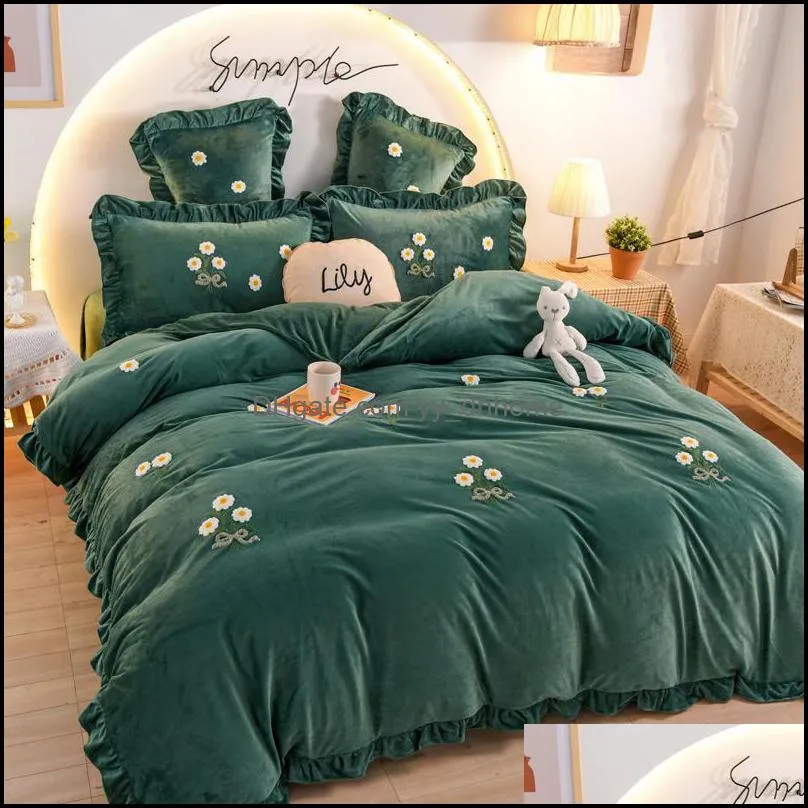 Set di biancheria da letto Forniture Tessili per la casa Giardino Super Soft Luxury Magic Coral Veet Quilt Er Ispessimento invernale e tenere al caldo Biancheria da letto in peluche Se