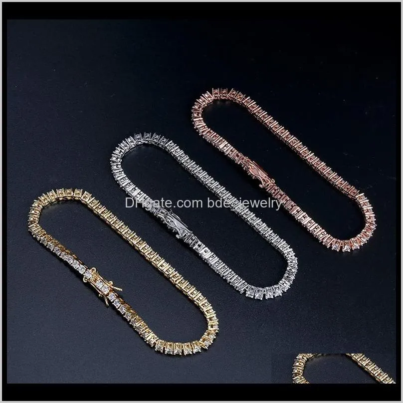 bracelet hip hop 18k gold plated bracelets jewelry luxury fashion men women 3mm bling zircon tennis bracelets