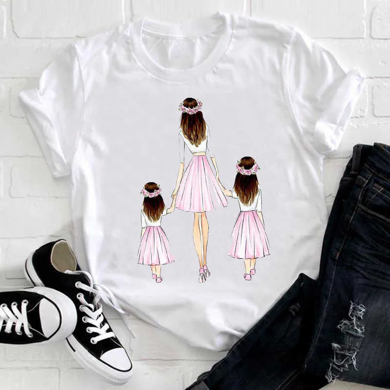 Mujeres de manga corta niña hija linda 90s mamá mamá madre ropa de moda damas impresión gráfica tee top camiseta camiseta femenina x0527