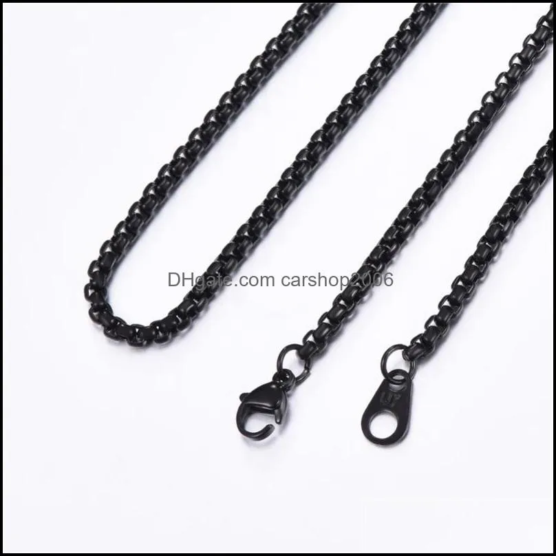 3mm Box Link Chain Necklace For Women / Men Rock Hip Hop Fashion Stainless Steel Jewelry Gold Silver Black Wholesale N1119 Chains