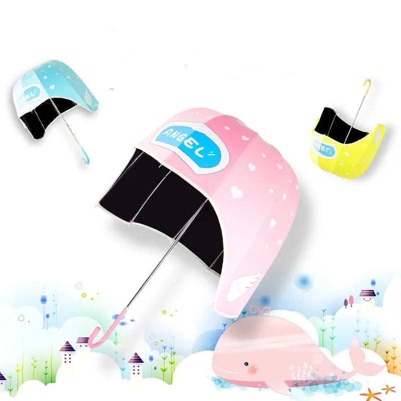 Cartoon Helmet Sun Umbrella Kids Dual-purpose UV Hat Long Handle Umbrellas Rain Woman Kids for Girl Gift