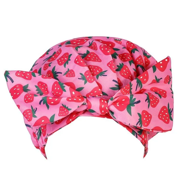 Women Shower Cap Bowknot Nightcap Fruit Seris Pattern Printed Perm Hat Fashion Bathing Hairs Waterproof Hats Hair Accessories wmq1326