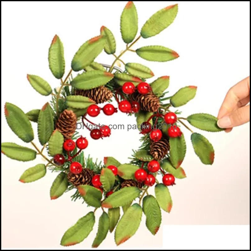 Decorative Flowers & Wreaths 30/40CM Christmas Red Fruit Vine Circle Big Pine Cone Wreath Handmade For Door Hanging Decoration