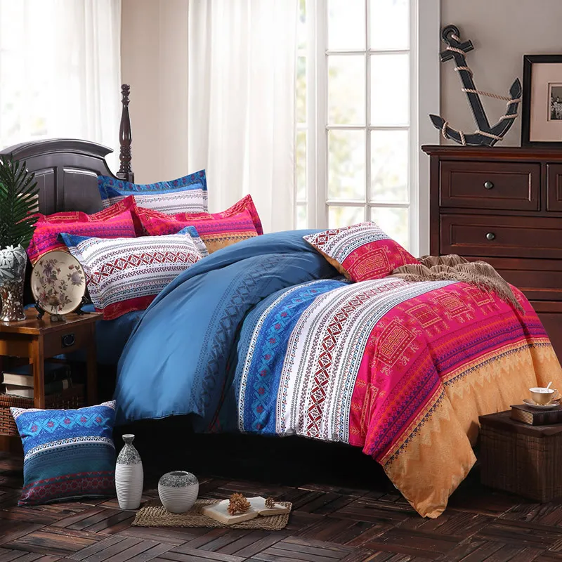 البوهيمي الوطنية الفراش مجموعة العرقية 100٪ القطن الملكة الملك الحجم 220x240 غطاء لحاف مجموعة سرير الكتان غطاء السرير أغطية السرير للمنزل