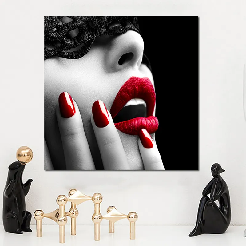 Sexy Red Lips Canvas Wall Art Modern Woman Lips Decor For Living Room ...