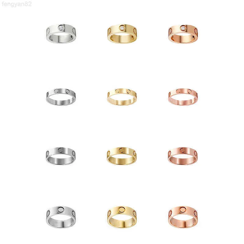 Love Rings Womens Designer Ring Paar Sieraden Band Titanium Staal met Diamanten Casual Mode Straat Klassiek Goud Zilver Rose Optioneel Maat 4/5 / 6mm Rode doos