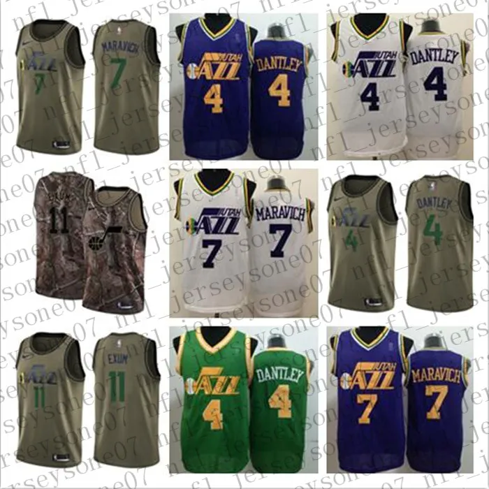 2021 Custom Utah Mens Women Youth Jazzs 4 Adrian Dantley 7 Pete Maravich 11 Dante Exum White Blue Camo Throwback Basketball Jersey4879165