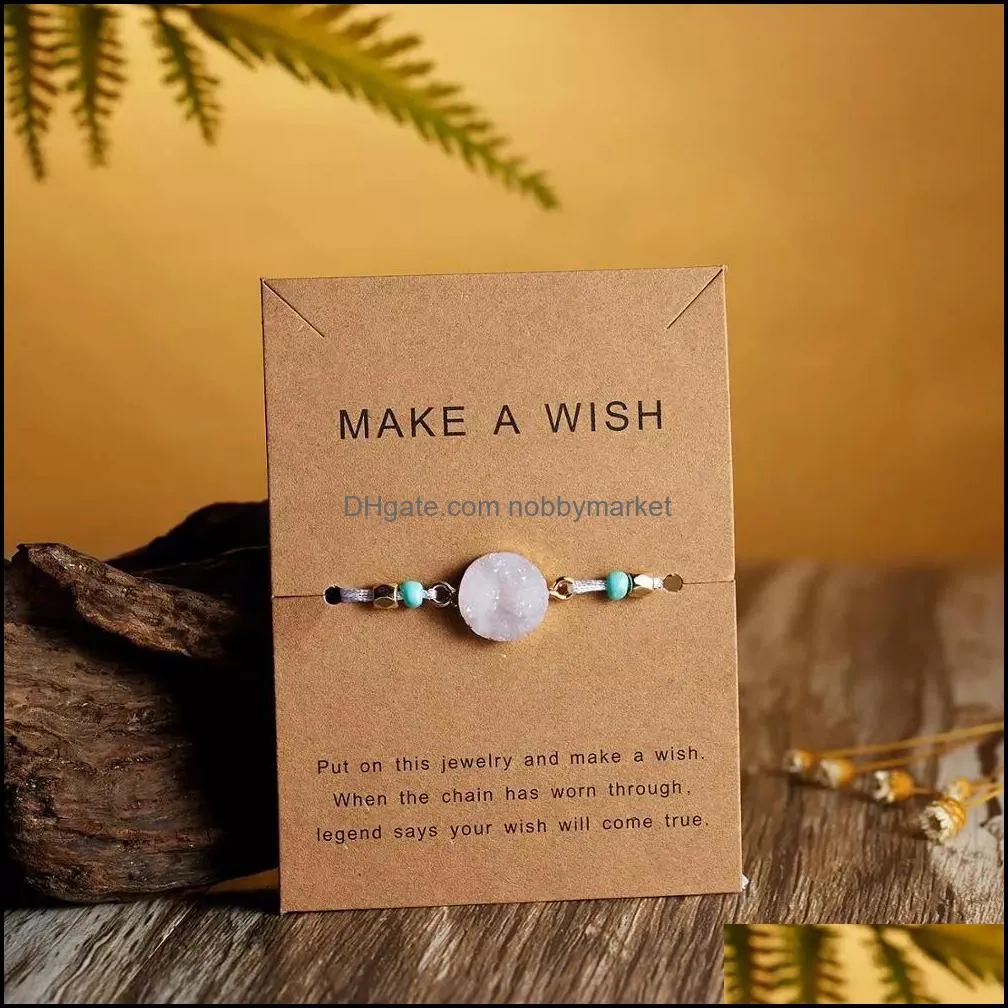 Make Wish Paper Card Hand-woven Lucky Red String Bracelet Femme Multicolor Natural Stones Bracelet for Women Friendship Jewelry