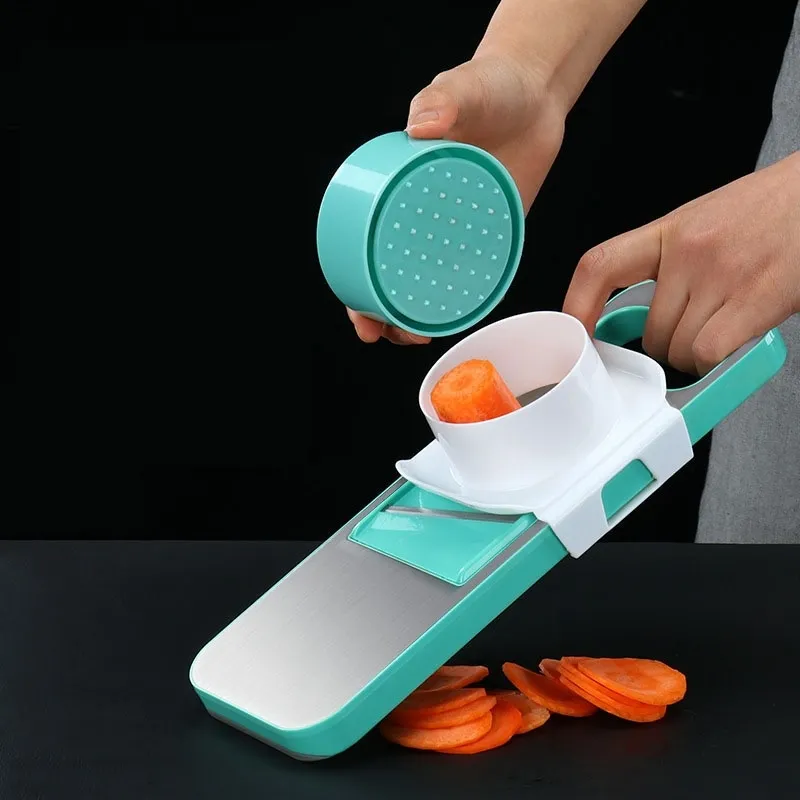 Multi-função Cortador de vegetais Mandolina Batata Ralador de Aço Inoxidável Slicer Slicer com suporte de ímã Protetor de mão 210326