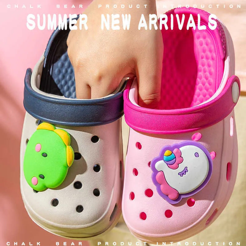 Cute Cartoon Summer Kids Sandals Slippers Boys Girls EVA Lightness Indoor Outdoor Beach Children Baby Toddler Slides Hole Shoes 210713