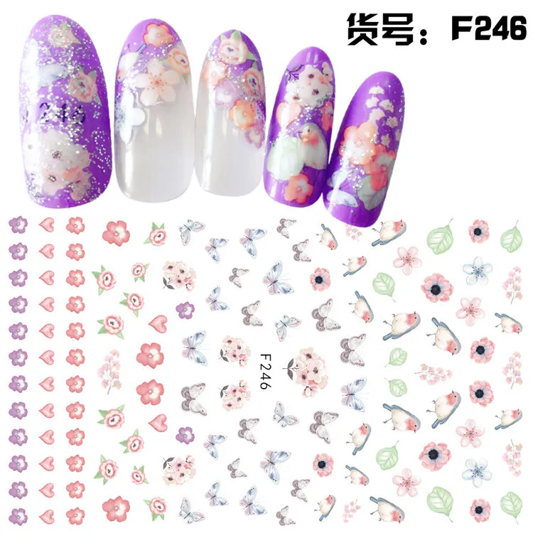 Nail Art Sticker Ink Flower 3D Decorative Decal Big Belt Adhesive Animal Plant Fruit Letter Green Red Rose Art DIY Summer