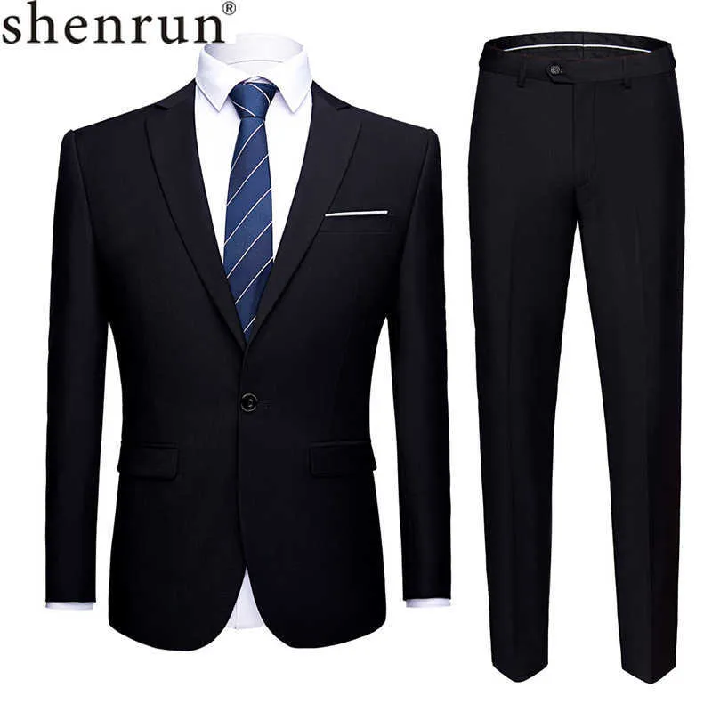 Shenrun Abiti da uomo 2 pezzi Giacca Pantaloni Uniforme da lavoro Abito da ufficio Matrimonio Sposo Tuexdo Slim Fit Singolo bottone Casual Formale X0909