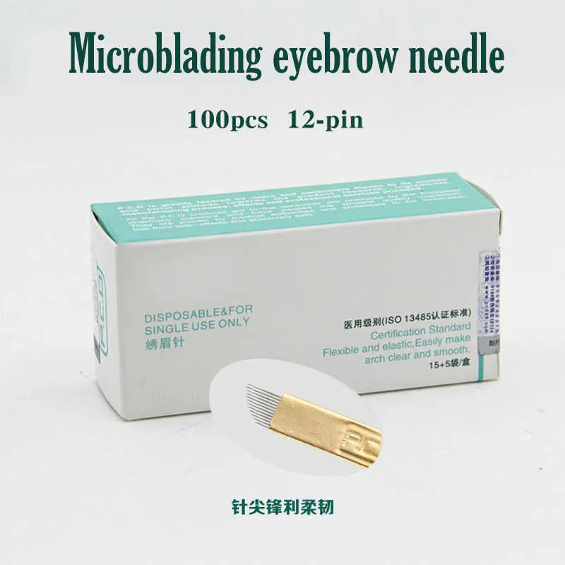 100 pcs 12 Pin Permanent Makeup Eyebrow Tatoo Blade Microblading Needles For 3D Embroidery Manual Tattoo Pen Machine 210608