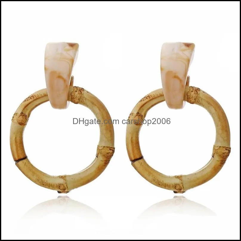 Large Round Wood Drop Earrings Natural Bamboo Pendant Exaggerated Acrylic Circle Statement Dangle Earrings for Women Jewelry Christmas