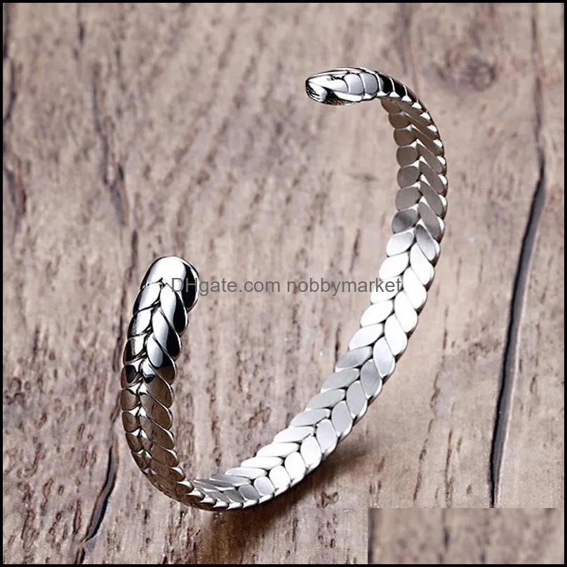 Wide 8MM Stainless Steel Cuff Open Wheat Bangle Bracelets For Women Trendy Party Jewelry