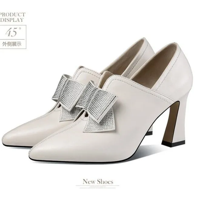 Save Big on Bulk White Bridal Shoes Chunky Heels White Wedding Heels:  Spring Dress Shoes For Women, Chunky Heels, Elegant Black & White Slip On  Bow ...